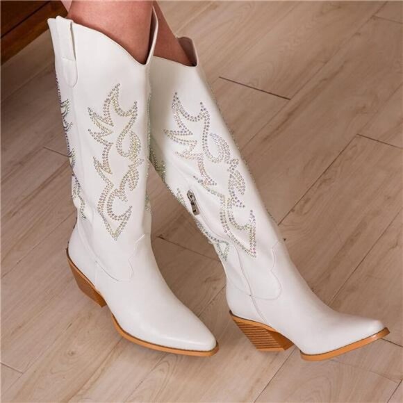NEW Western Cowboy Boots for Women - Knee High Wide Calf Cowgirl Boots - Picture 3 of 6